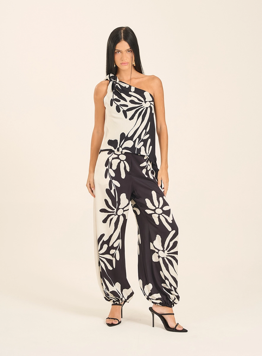 Blusa Estampada Um Ombro Só Amarração Lateral Estampados Souisy