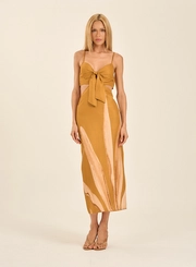 Vestido Midi Estampado Com Alças Finas