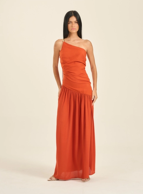 Vestido Longo Linho Um Ombro Só