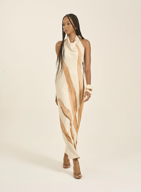 Vestido Longo Estampado Costas Abertas