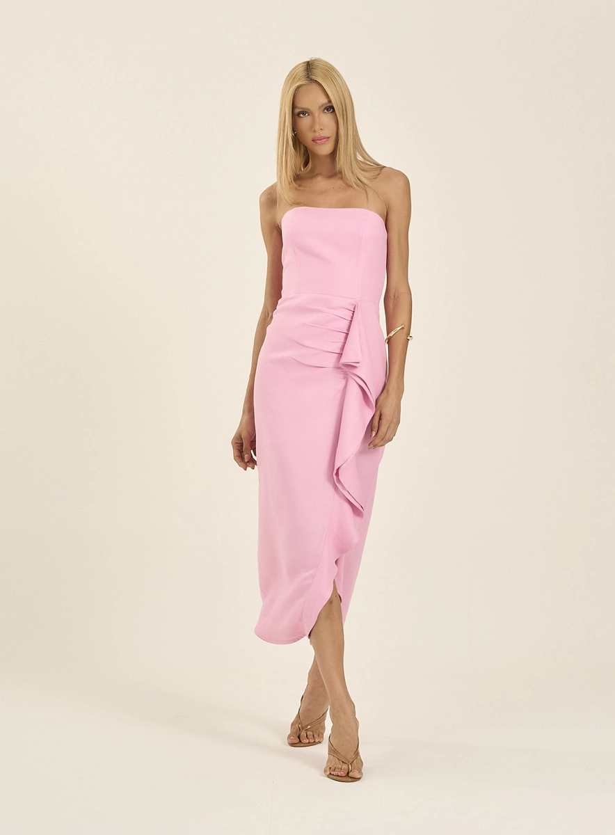 Vestido Midi Tomara Que Caia Com Babado Cascata Rosa Souisy