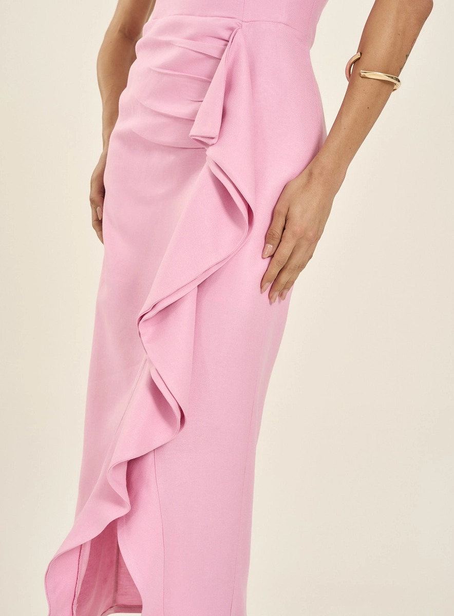Vestido Midi Tomara Que Caia Com Babado Cascata Rosa Souisy