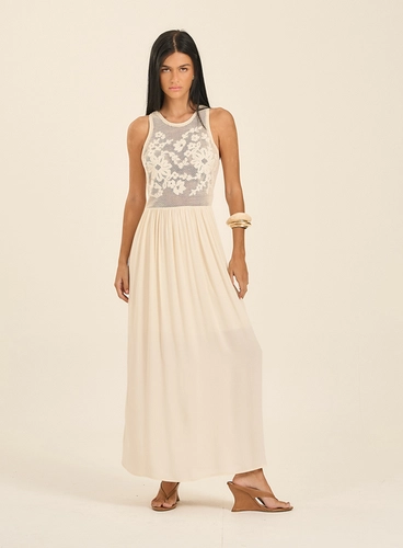 Vestido Longo Bordado Floral