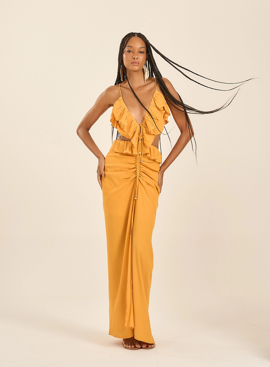 Vestido Longo Com Amarração Frontal Verde Souisy