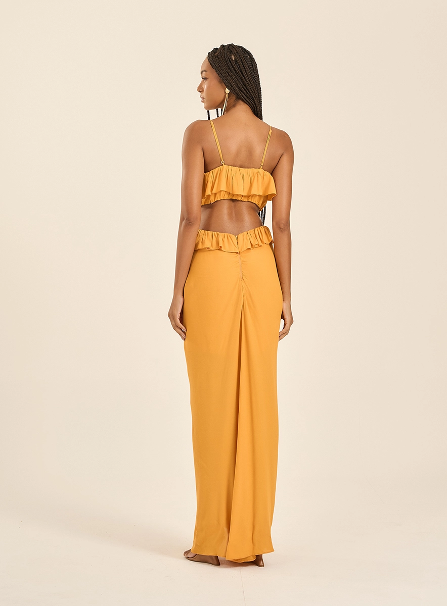 Vestido Longo Com Amarração Frontal Verde Souisy