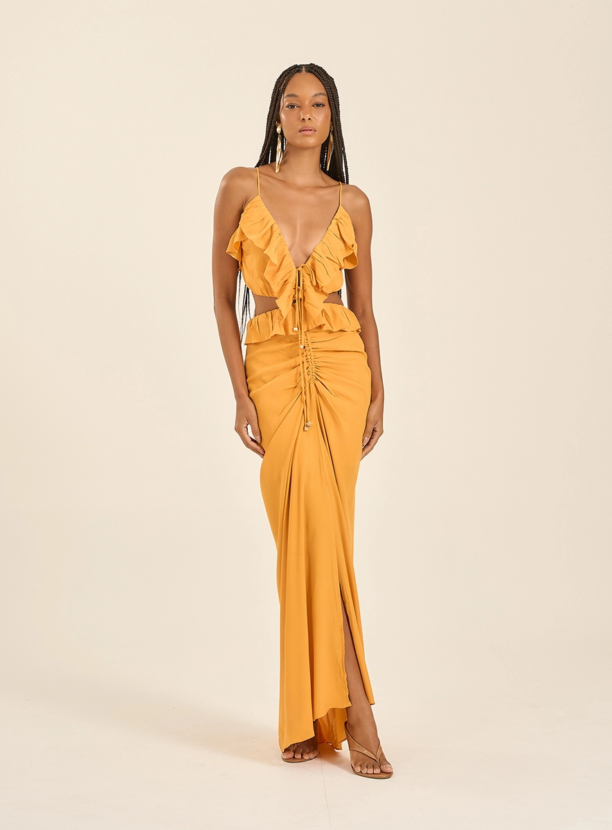 Vestido Longo Com Amarração Frontal Verde Souisy