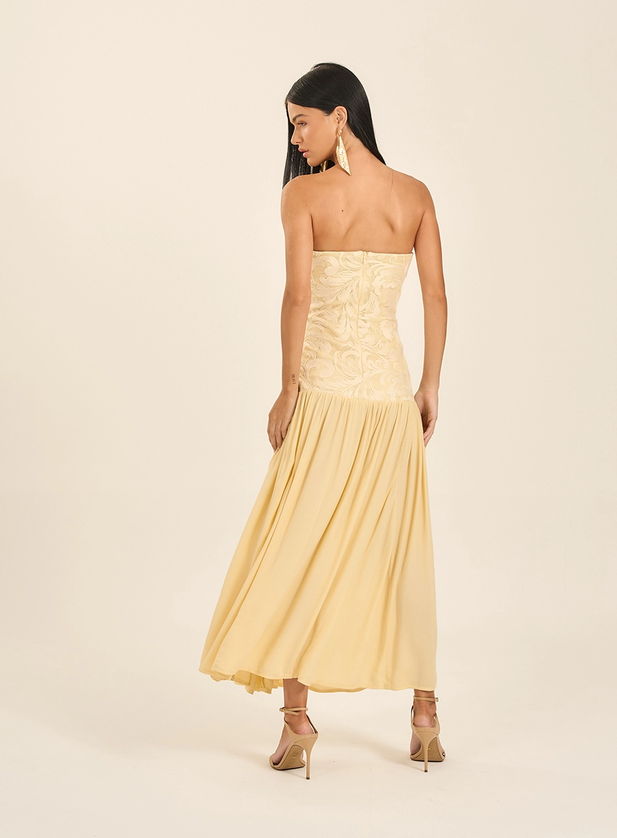 Vestido Midi Tomara Que Caia Saia Fluida Amarelo Souisy