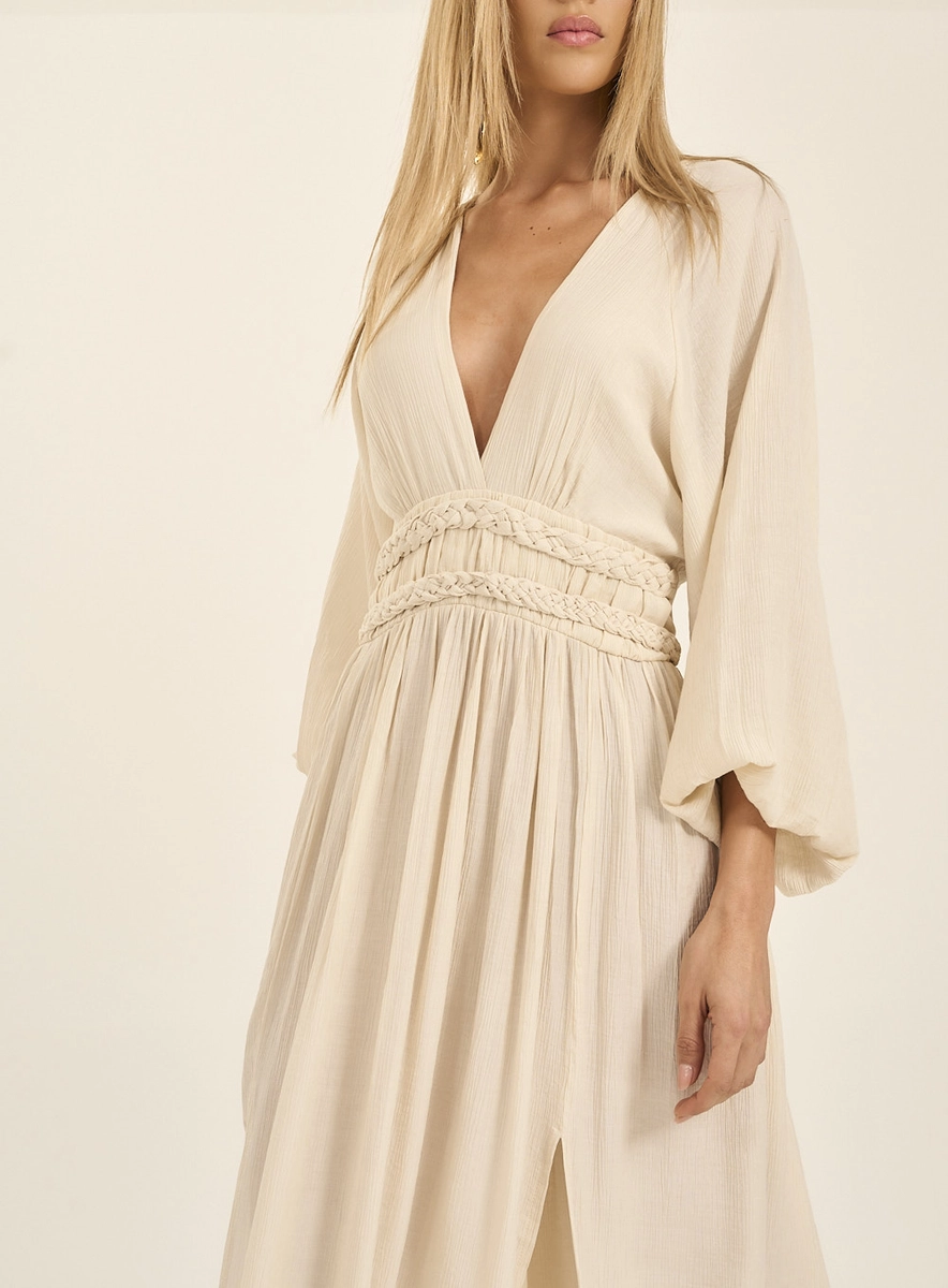 Vestido Longo Com Decote V Bege Souisy