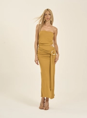 Vestido Longo Drapeado Com Fenda