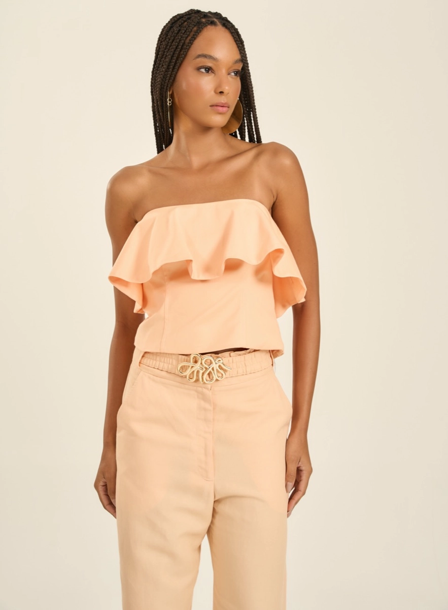 Top Cropped Tomara Que Caia Com Babado Laranja Souisy