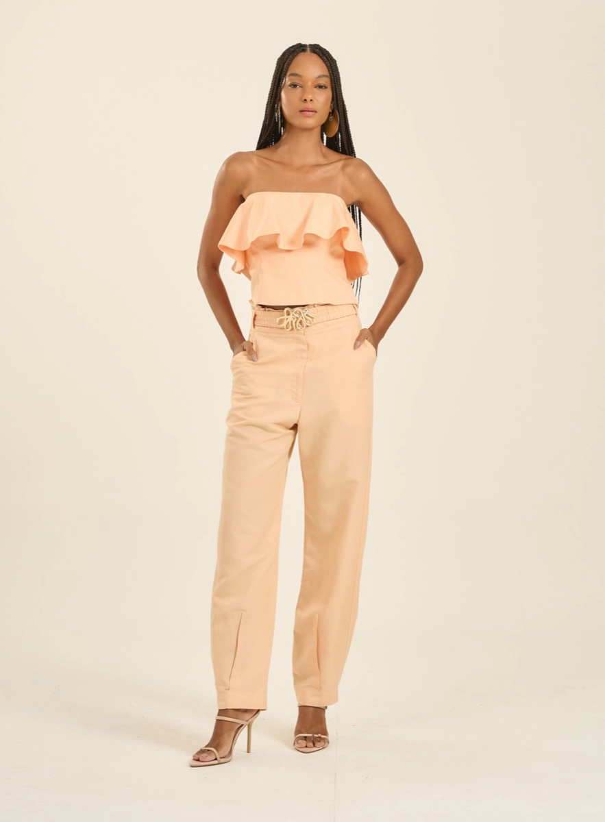 Top Cropped Tomara Que Caia Com Babado Laranja Souisy