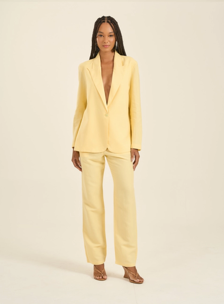Conjunto De Alfaiataria Com Blazer E Calça Amarelo Souisy