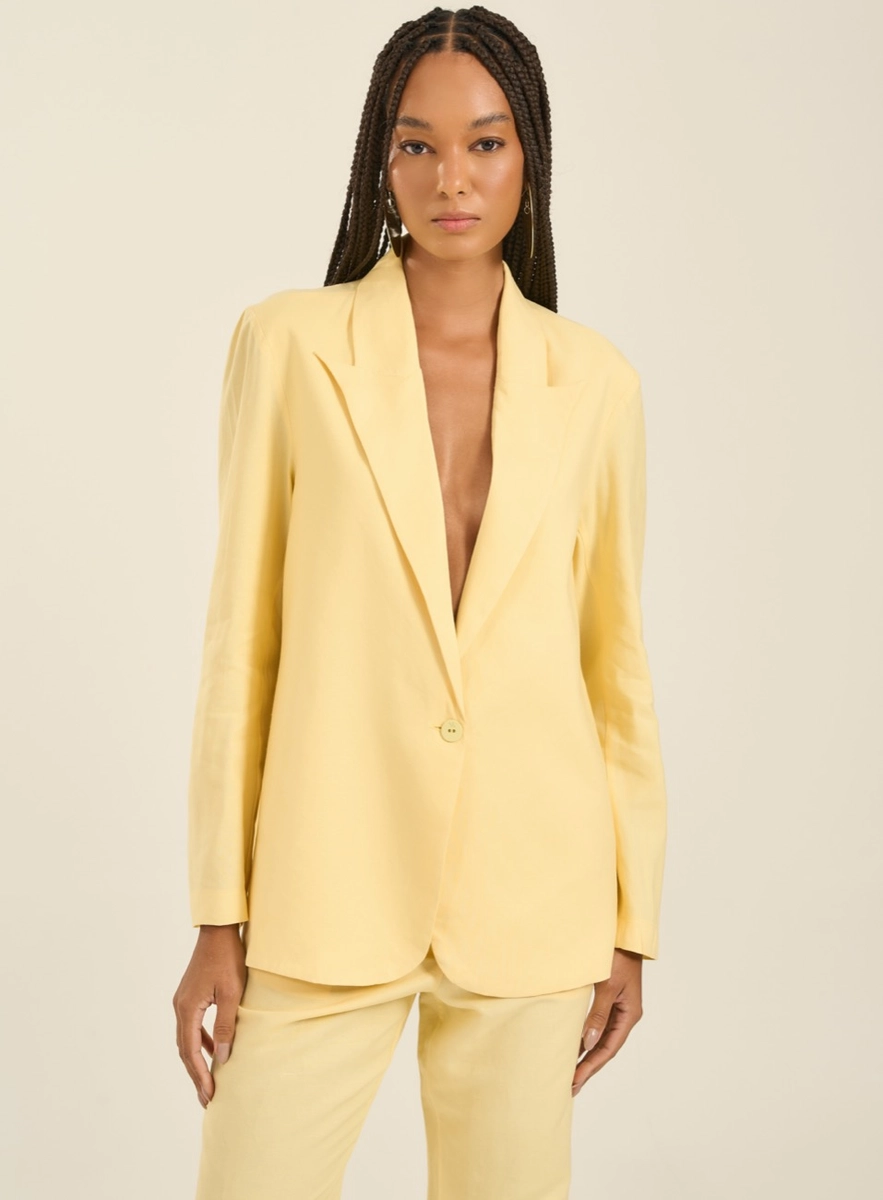Conjunto De Alfaiataria Com Blazer E Calça Amarelo Souisy