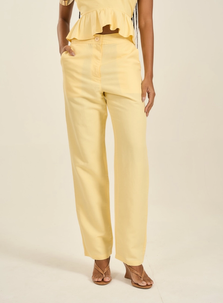 Conjunto De Alfaiataria Com Blazer E Calça Amarelo Souisy