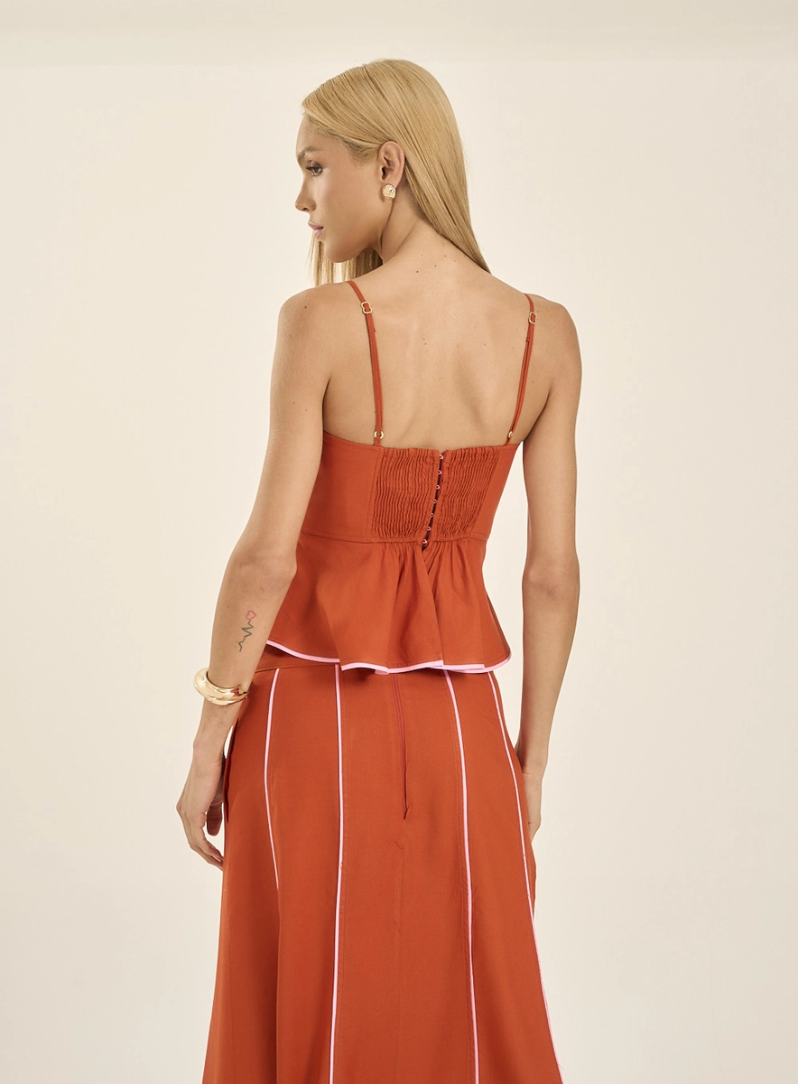 Top Feminino Com Alças Finas Laranja Souisy