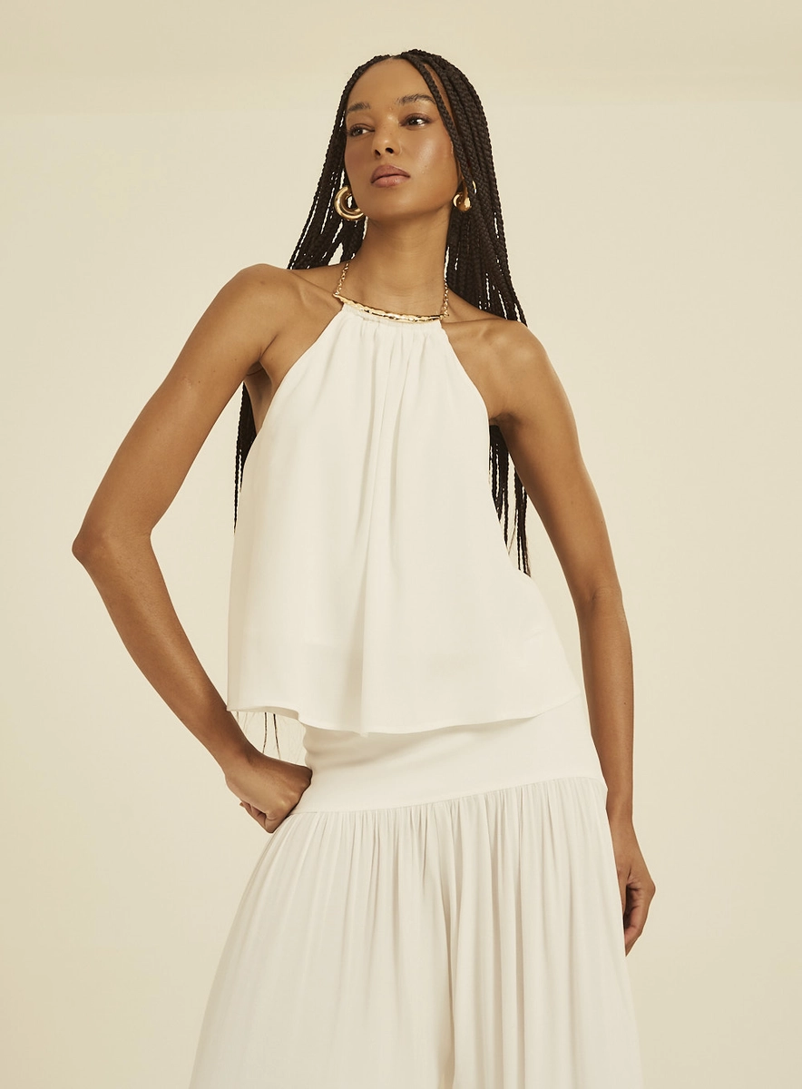 Blusa Halter Neck Fluido Com Detalhe Metálico Off Shell Souisy