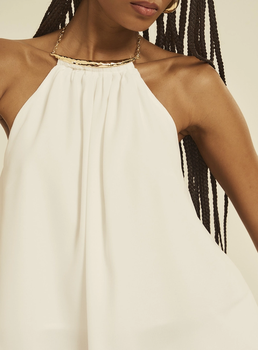 Blusa Halter Neck Fluido Com Detalhe Metálico Off Shell Souisy