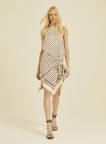 Vestido Curto Halter Com Lenço Estampado