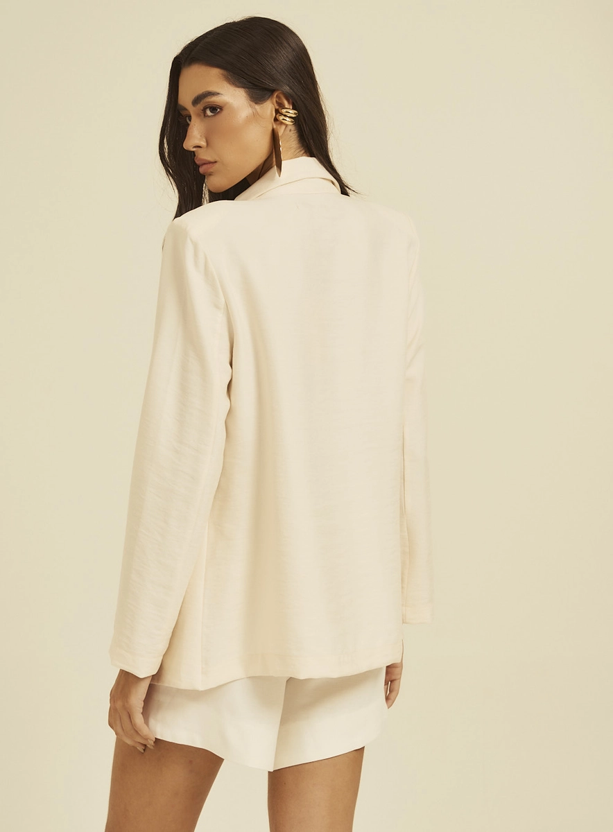 Blazer Alfaiataria Reto Alongado Bege Souisy