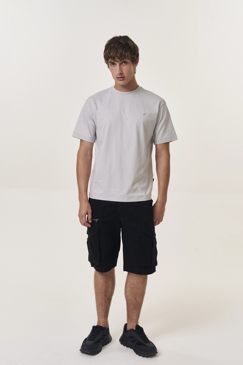 Camiseta Masculina Relaxed Básica Cinza Lcecci