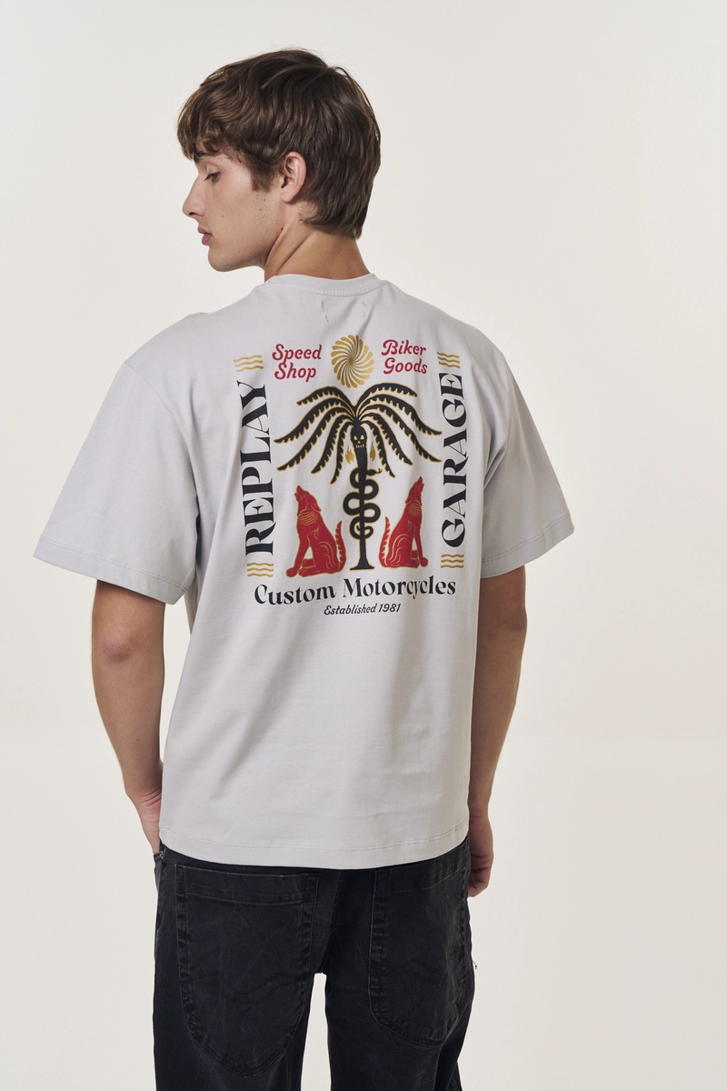 Camiseta Masculina Over Detalhe Costas Cinza Replay