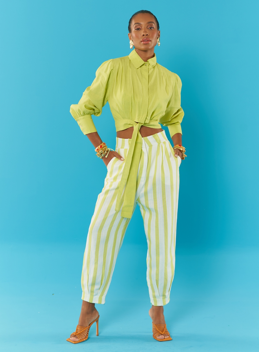 Calça cintura shop alta listrada